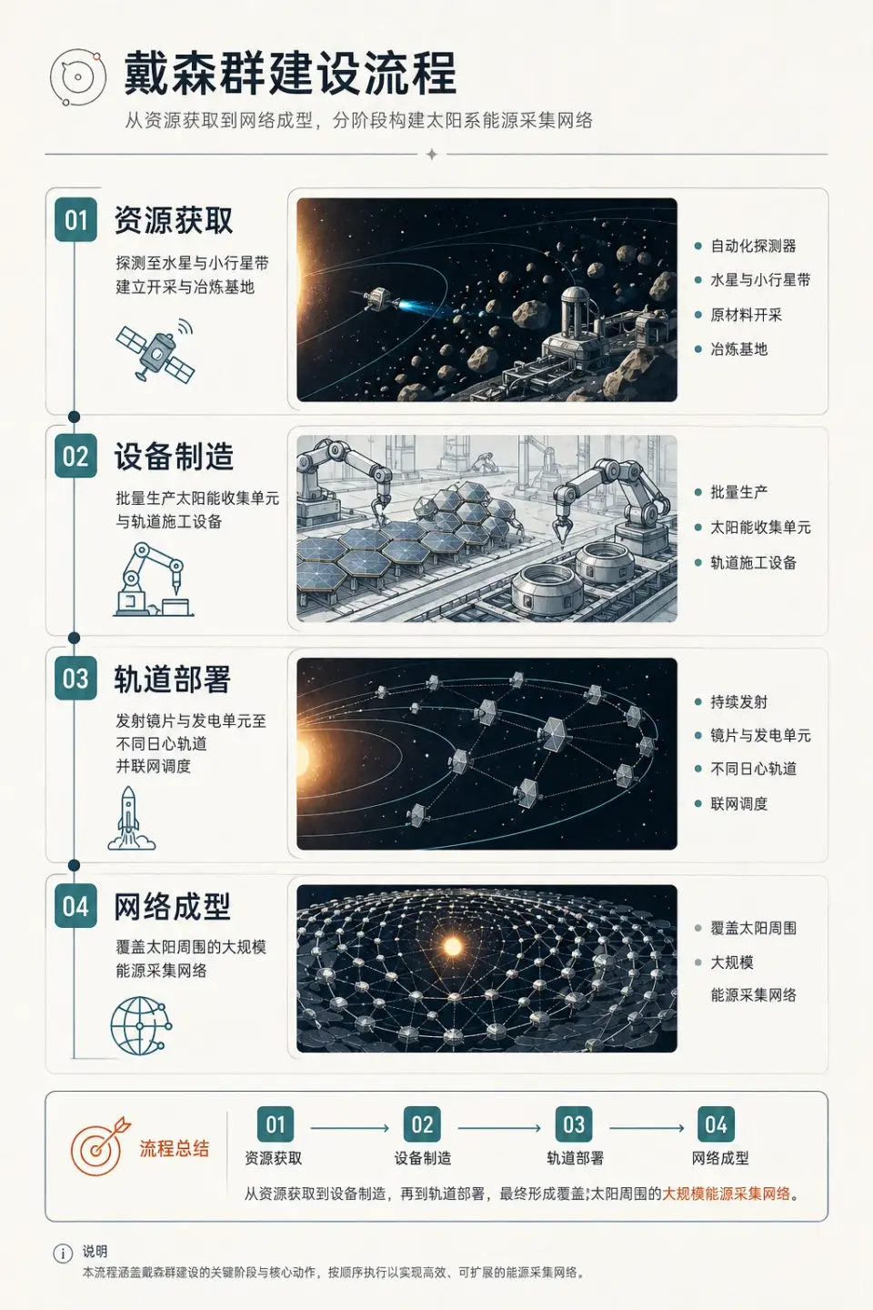 用戴森群建设流程复现来源题材的信息图效果
