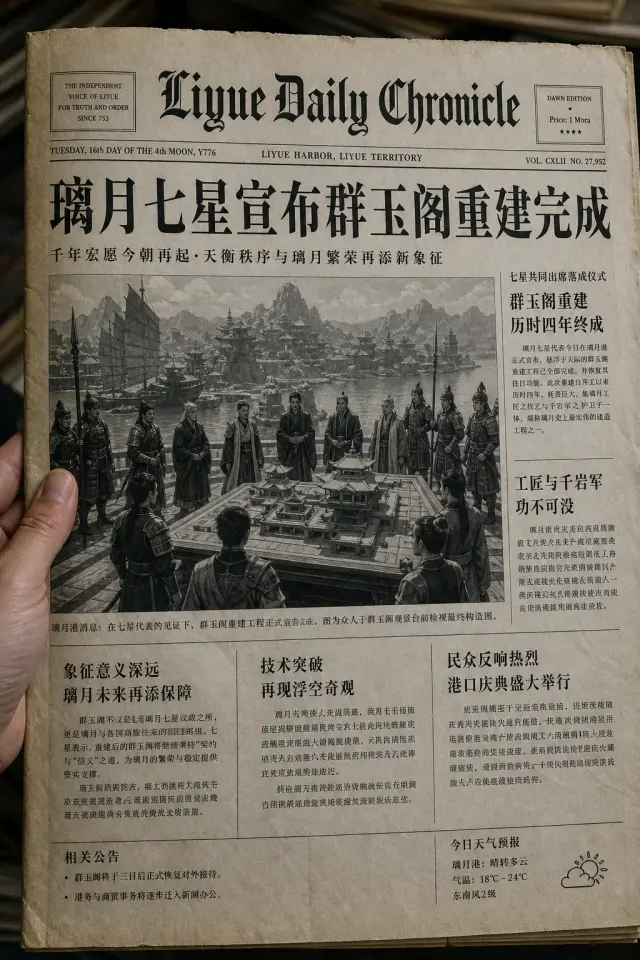 A Genshin Liyue transfer test showing the template can carry fictional-world news