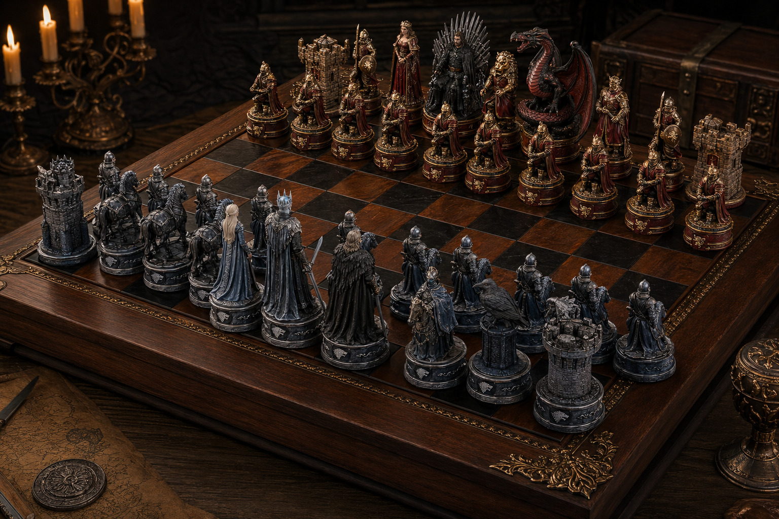 验证西式国际象棋层级、王权阵营和豪华棋具材质。