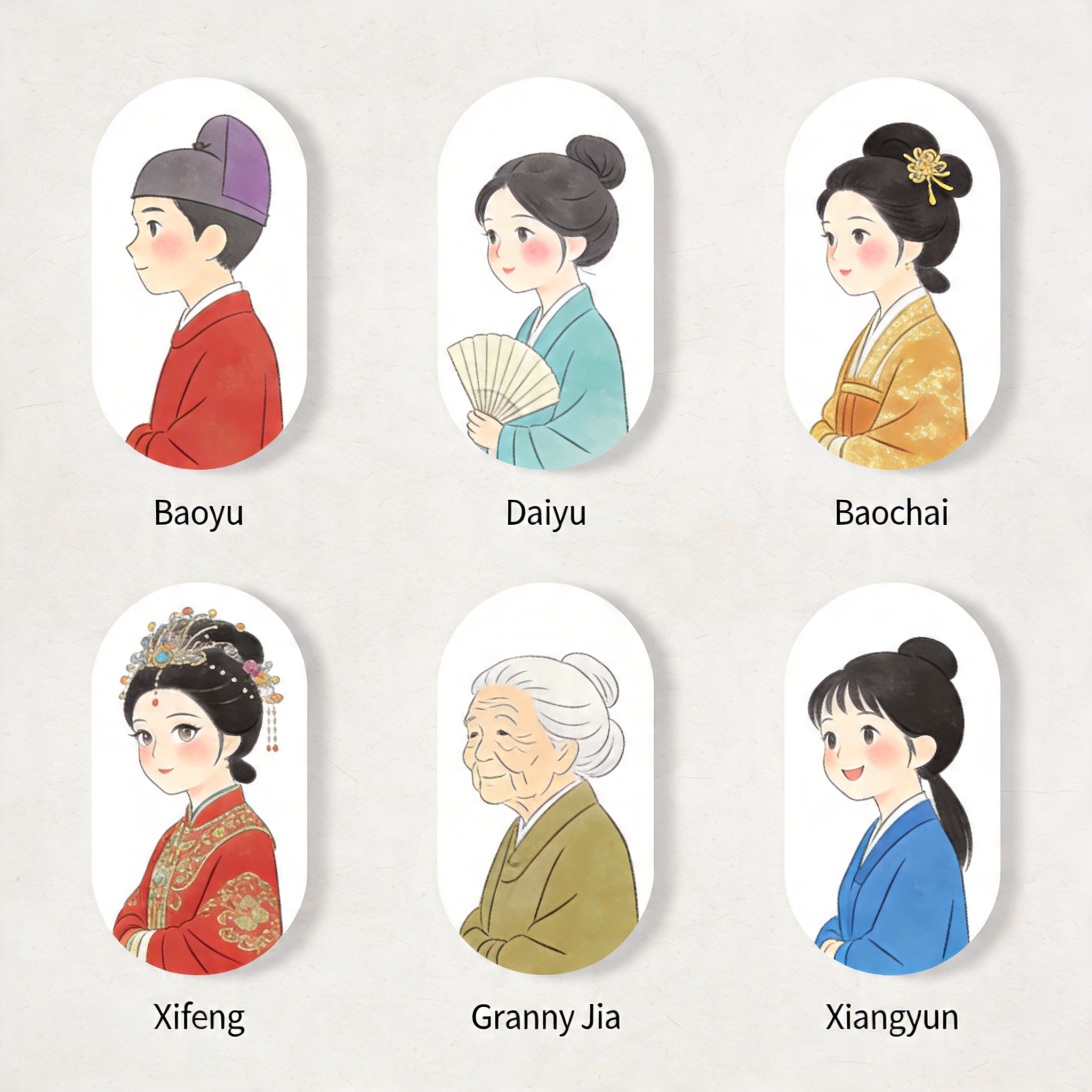 极简侧脸头像卡片与角色矩阵