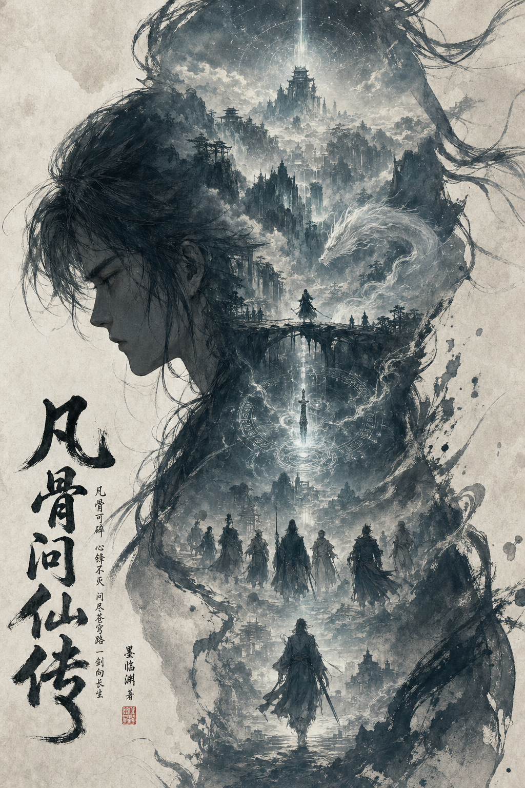 侧脸双重曝光叙事水墨海报