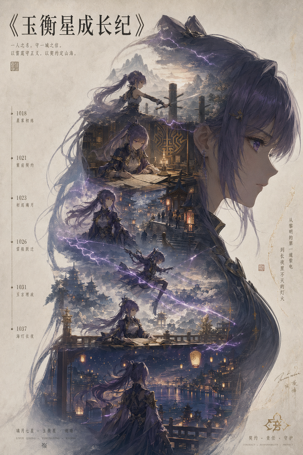 迁移示例，把刻晴从少女到玉衡星的成长阶段放入璃月与雷元素时间线。