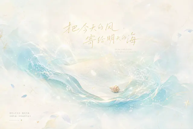 海边文艺扩展示例，用海浪、信纸和贝壳测试日常短句的封面适配。