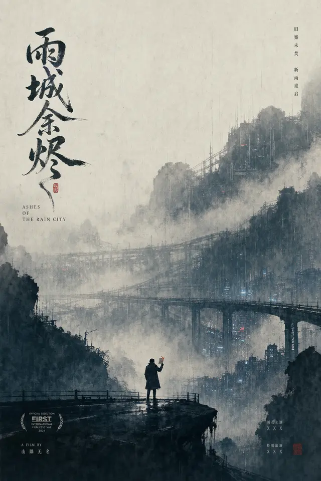 Near-future mystery extension case for testing whether non-ancient subjects can still become ink-wash cinematic posters.