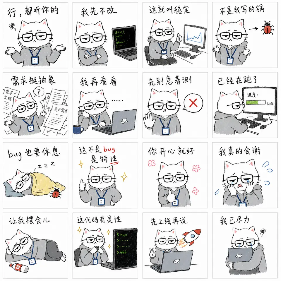 A sarcastic programmer example showing how a short copy theme expands into 16 chat captions.
