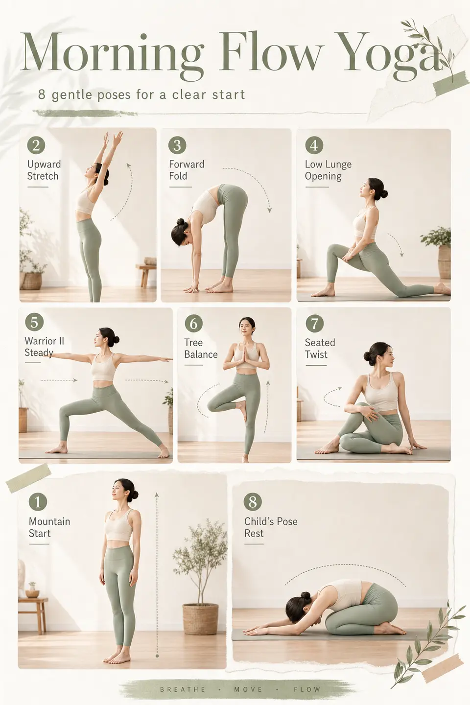 Yoga source-case reproduction testing whether one instructor can stay consistent across motion cards and a course-poster layout.