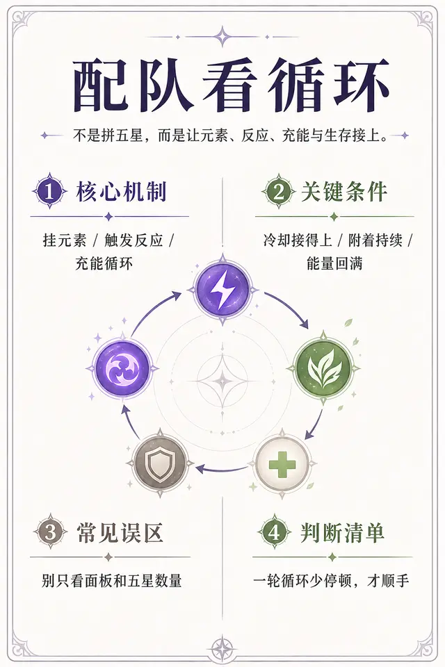 原神迁移示例，把配队循环知识做成可快速理解的机制卡。