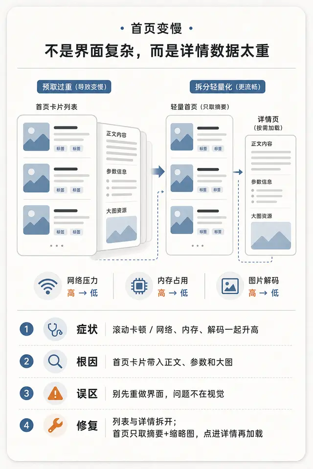 自由扩展示例，把首页性能复盘整理成症状、根因和修复策略。
